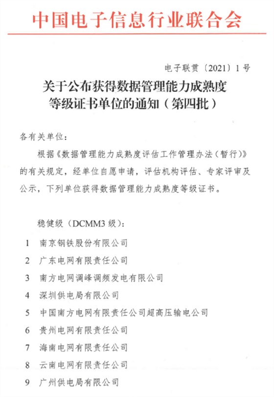 DCMM關(guān)于公布獲得數(shù)據(jù)管理能力成熟度等級(jí)證書(shū)單位的通知（第四批）