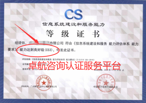 信息系統(tǒng)建設和服務能力評估CSCS3證書